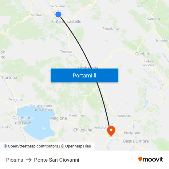 Piosina to Ponte San Giovanni map