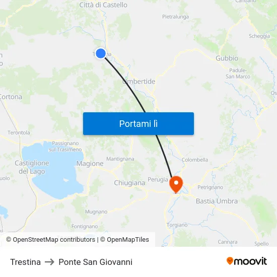 Trestina to Ponte San Giovanni map