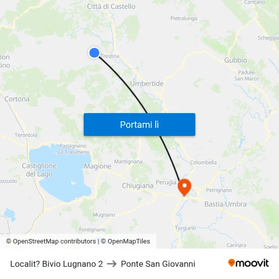 Localit? Bivio Lugnano 2 to Ponte San Giovanni map