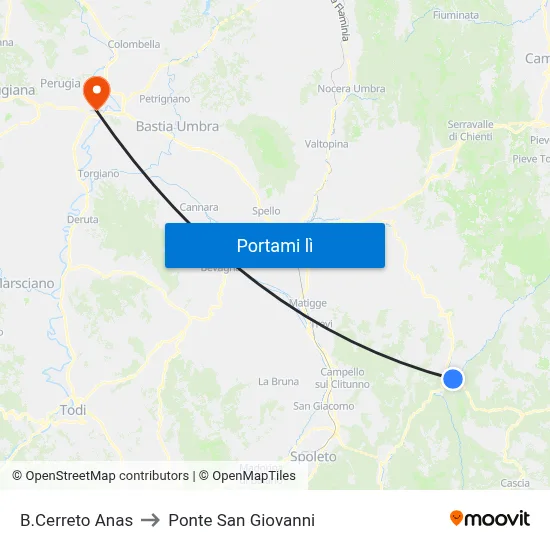 B.Cerreto Anas to Ponte San Giovanni map