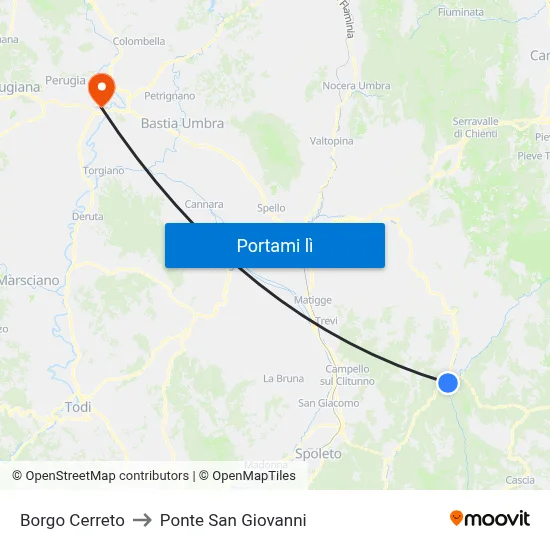 Borgo Cerreto to Ponte San Giovanni map
