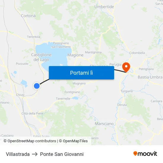 Villastrada to Ponte San Giovanni map