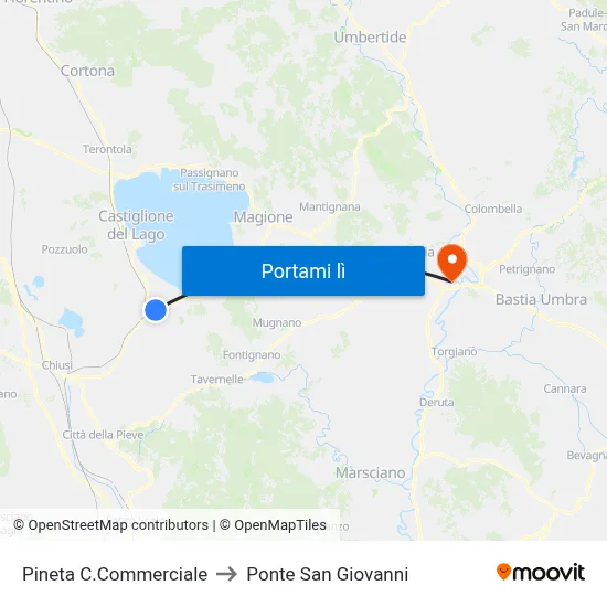 Pineta C.Commerciale to Ponte San Giovanni map