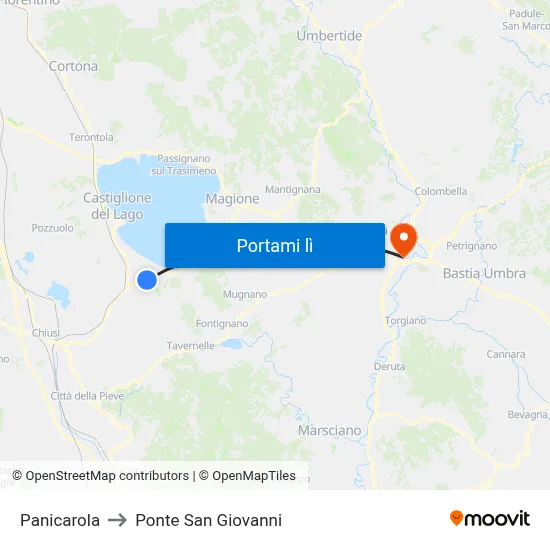Panicarola to Ponte San Giovanni map