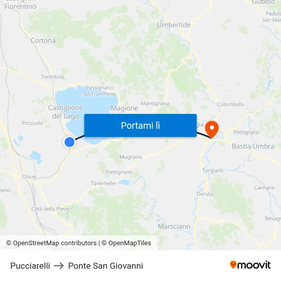 Pucciarelli to Ponte San Giovanni map