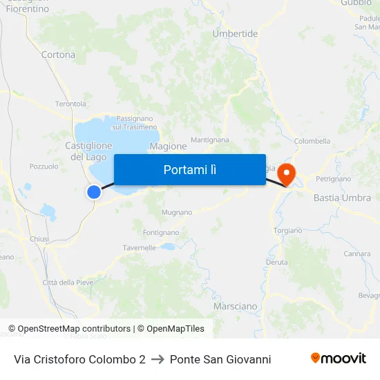 Via Cristoforo Colombo 2 to Ponte San Giovanni map