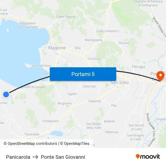 Panicarola to Ponte San Giovanni map