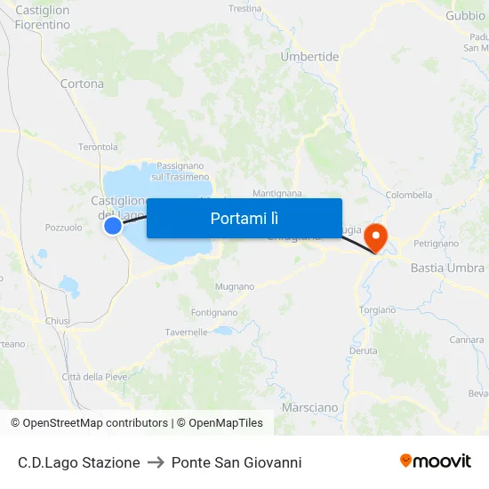 C.D.Lago Stazione to Ponte San Giovanni map