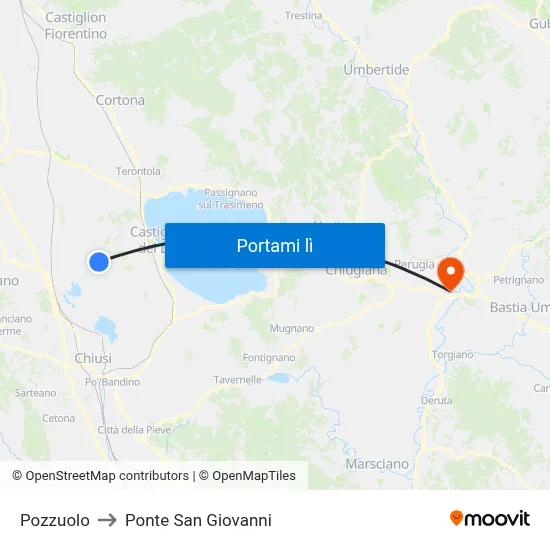 Pozzuolo to Ponte San Giovanni map