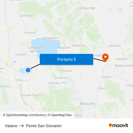 Vaiano to Ponte San Giovanni map