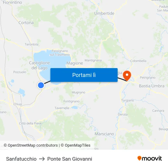 Sanfatucchio to Ponte San Giovanni map