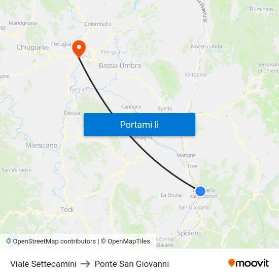 Viale Settecamini to Ponte San Giovanni map