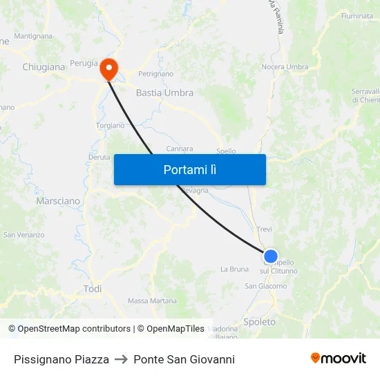 Pissignano Piazza to Ponte San Giovanni map