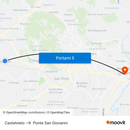 Castelvieto to Ponte San Giovanni map