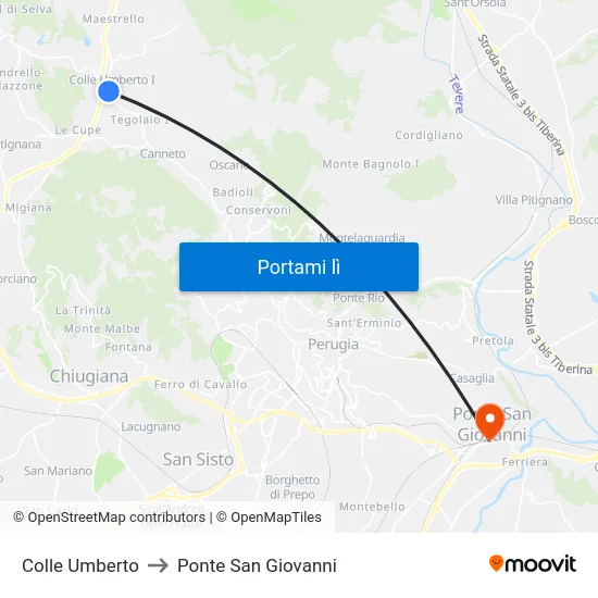 Colle Umberto to Ponte San Giovanni map