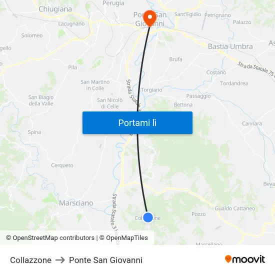 Collazzone to Ponte San Giovanni map