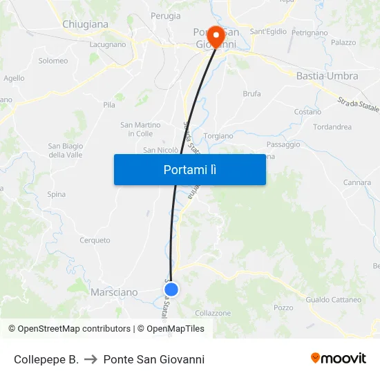 Collepepe B. to Ponte San Giovanni map