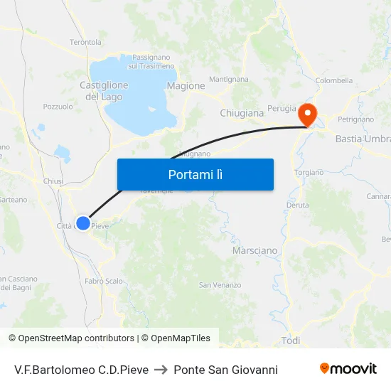 V.F.Bartolomeo C.D.Pieve to Ponte San Giovanni map
