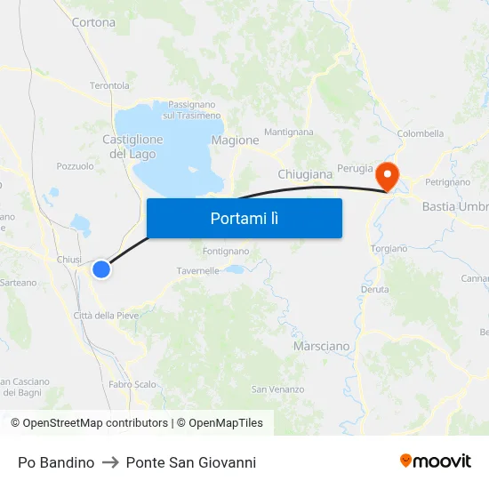 Po Bandino to Ponte San Giovanni map