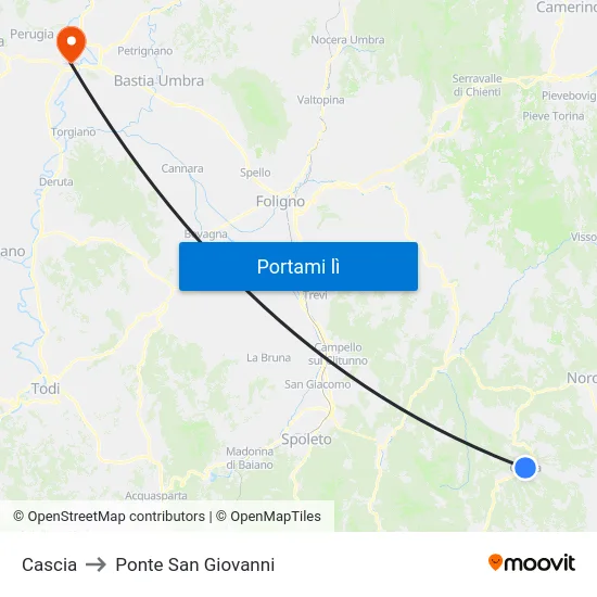 Cascia to Ponte San Giovanni map