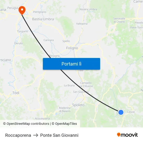 Roccaporena to Ponte San Giovanni map