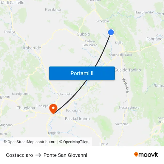 Costacciaro to Ponte San Giovanni map