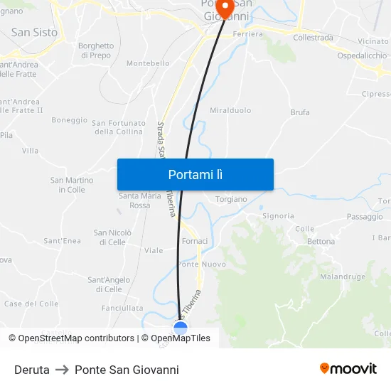 Deruta to Ponte San Giovanni map