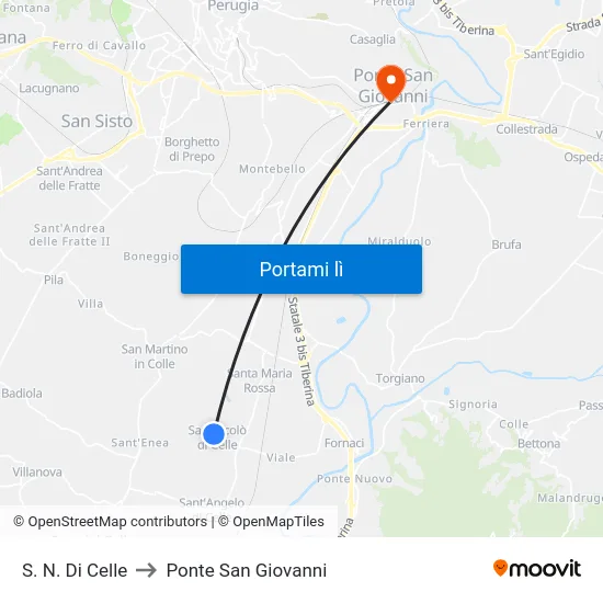 S. N. Di Celle to Ponte San Giovanni map