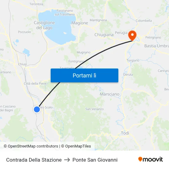 Contrada Della Stazione to Ponte San Giovanni map