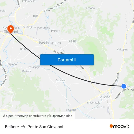 Belfiore to Ponte San Giovanni map