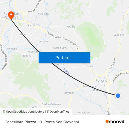 Cancellara Piazza to Ponte San Giovanni map