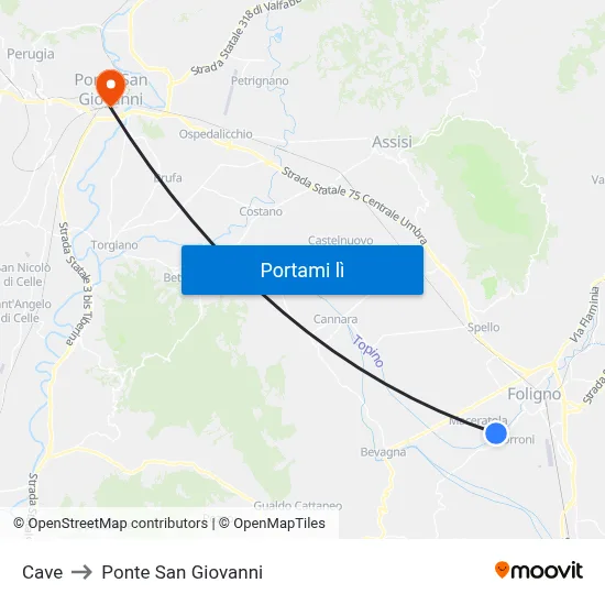 Cave to Ponte San Giovanni map
