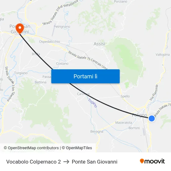 Vocabolo Colpernaco 2 to Ponte San Giovanni map