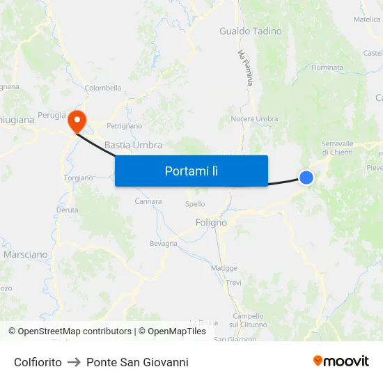 Colfiorito to Ponte San Giovanni map