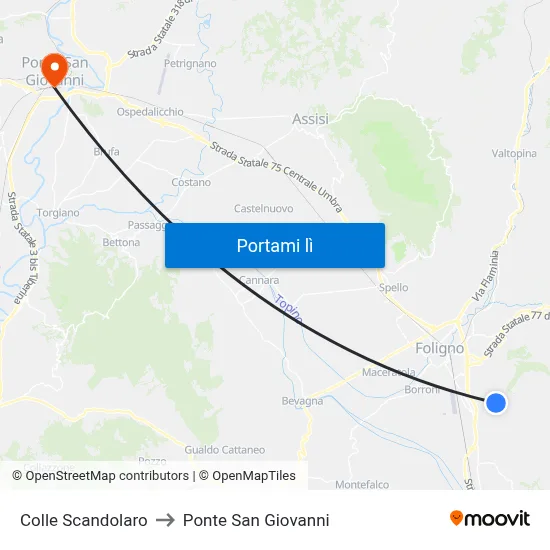 Colle Scandolaro to Ponte San Giovanni map