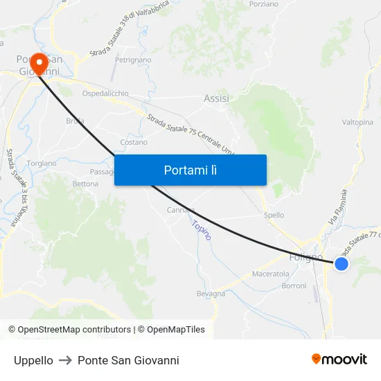 Uppello to Ponte San Giovanni map