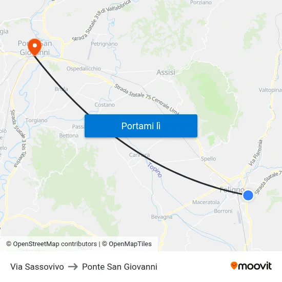 Via Sassovivo to Ponte San Giovanni map