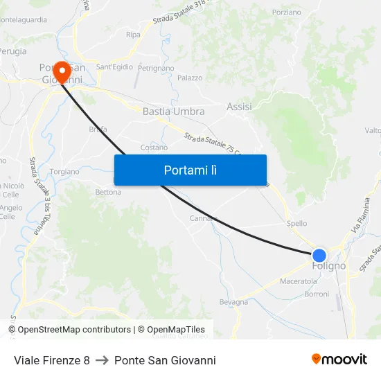 Viale Firenze 8 to Ponte San Giovanni map