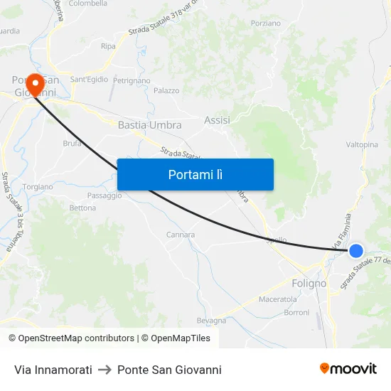 Via Innamorati to Ponte San Giovanni map