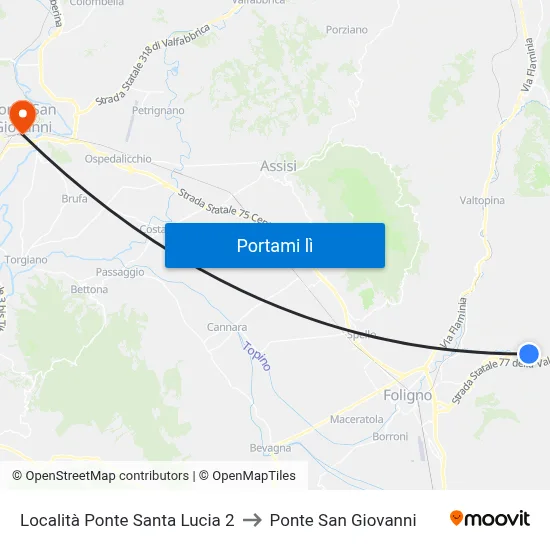 Località Ponte Santa Lucia 2 to Ponte San Giovanni map