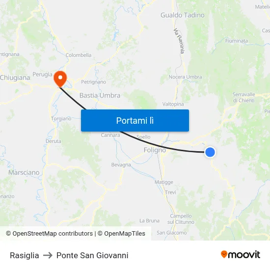 Rasiglia to Ponte San Giovanni map