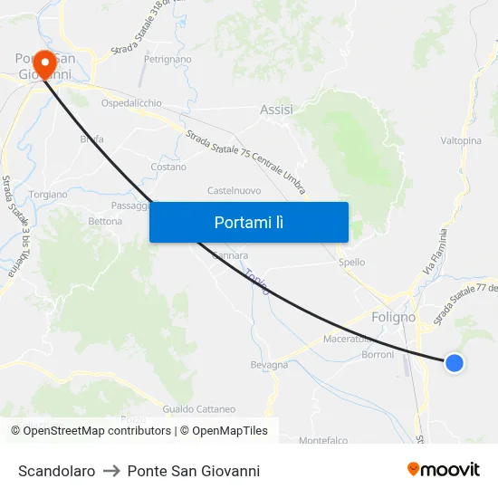 Scandolaro to Ponte San Giovanni map