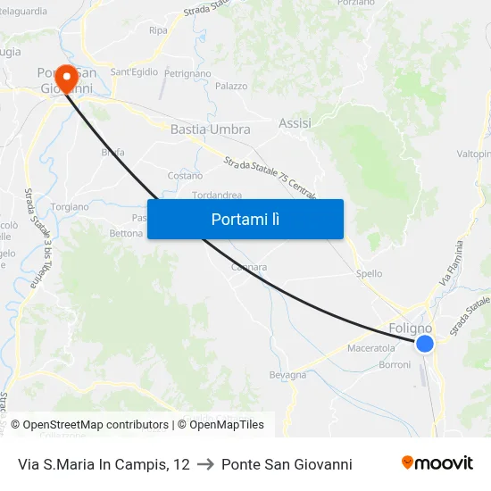 Via S.Maria In Campis, 12 to Ponte San Giovanni map