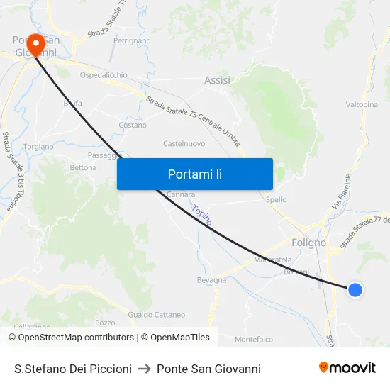 S.Stefano Dei Piccioni to Ponte San Giovanni map