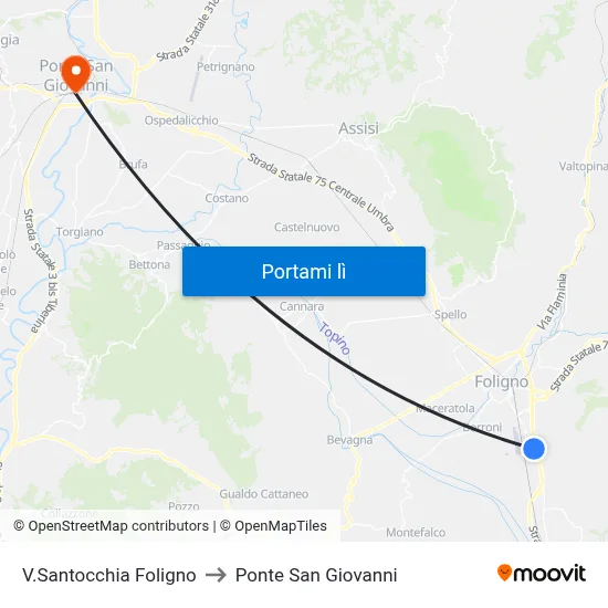 V.Santocchia Foligno to Ponte San Giovanni map