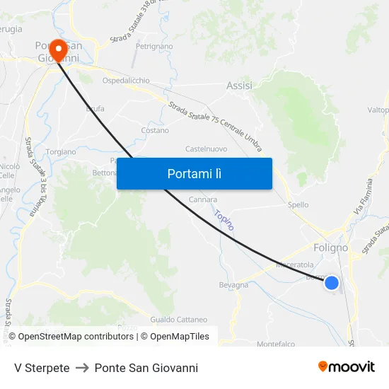 V Sterpete to Ponte San Giovanni map