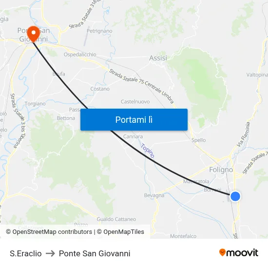 S.Eraclio to Ponte San Giovanni map