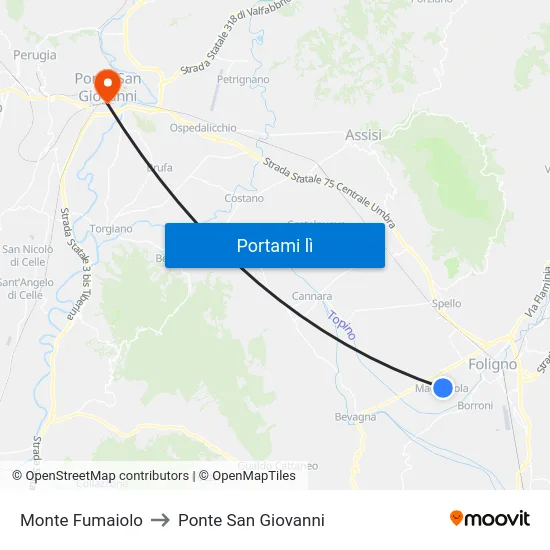 Monte Fumaiolo to Ponte San Giovanni map