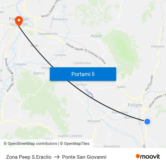 Zona Peep S.Eraclio to Ponte San Giovanni map
