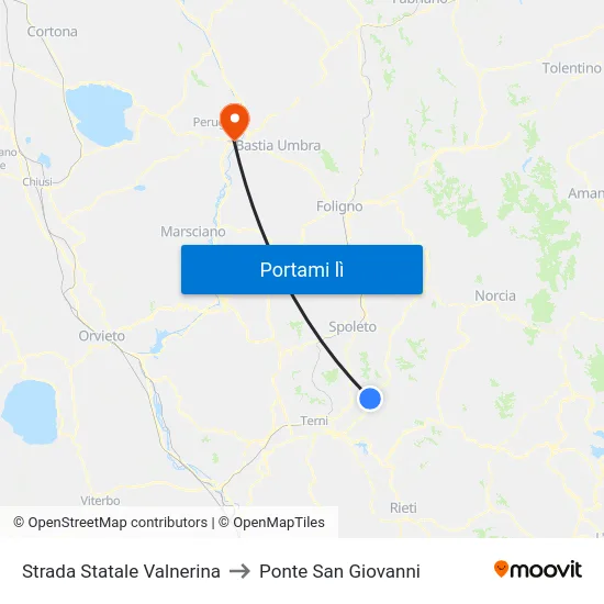 Strada Statale Valnerina to Ponte San Giovanni map